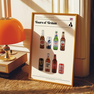 Beers of Britain Poster – British Beer Print – Carling Stella Wall Art – Retro England Travel Decor – Gift for Beer Lovers