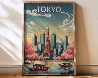 Impresión de Tokio, póster vintage de Japón, arte mural de Tokio, póster de Tokio, impresión de arte mural, horizonte de Japón, arte mural de viajes, impresión de Japón, Tokio, Japón