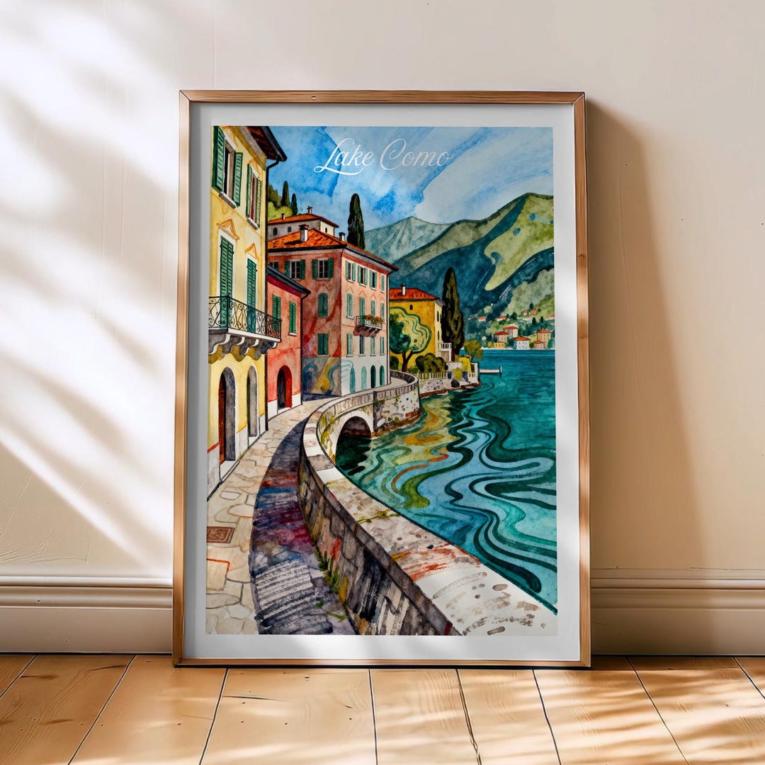 Lake Como Art Print - Italy, Lake Como Watercolor Painting Poster, Lake ...