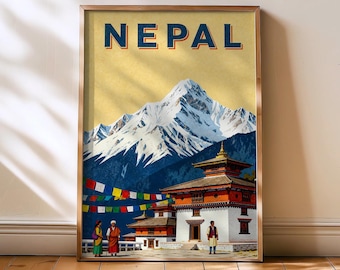 Nepal travel print, Nepal poster, Nepal travel poster, everest poster, vintage nepal art, nepal art, everest wall art, nepal gift