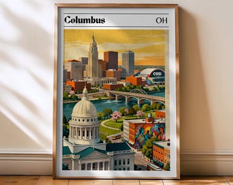 Columbus print, Columbus poster, Columbus wall art, Columbus art, Columbus Ohio, Columbus map, usa travel, travel poster, retro print