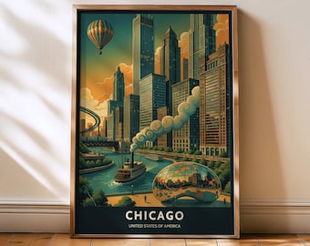 Póster de Chicago, arte de Chicago, impresión de Chicago, arte mural de Chicago, obra de arte de Chicago, decoración de pared de Chicago, arte de la ciudad de Chicago