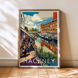 Hackney Poster - London Print, Hackney London Art Print, Skyline Wall Art, Bold Colour Travel Decor