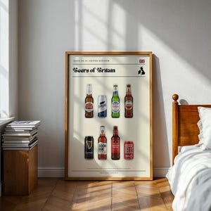 Beers of Britain Poster – British Beer Print – Carling Stella Wall Art – Retro England Travel Decor – Gift for Beer Lovers