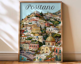 Amalfi Print Poster, Amalfi Coast Travel Art, Positano Italy Poster, Italy Painting, Italian home decor, Vintage poster print, Amalfi