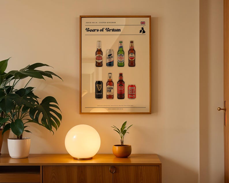 Beers of Britain Poster – British Beer Print – Carling Stella Wall Art – Retro England Travel Decor – Gift for Beer Lovers