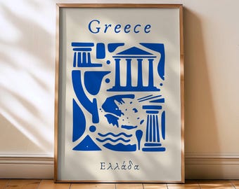 Minimalistyczny plakat z Grecją, sztuka cykladzkie, plakat z Grecji w stylu vintage, wydruk z połowy XX wieku, plakat retro z podróży po Grecji