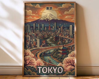 Impresión de Tokio, póster vintage de Japón, arte mural de Tokio, póster de Tokio, impresión de arte mural, horizonte de Japón, arte mural de viajes, impresión de Japón, Tokio, Japón