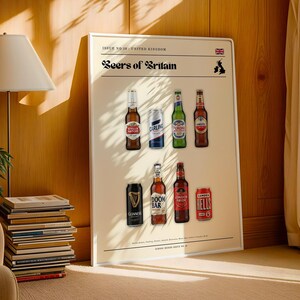 Beers of Britain Poster – British Beer Print – Carling Stella Wall Art – Retro England Travel Decor – Gift for Beer Lovers