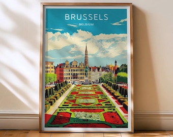 Brussels Travel Print - Belgium Poster, Brussels retro wall art, Europe decor, Brussels Grand Art, Belgium Gift, home wall art decor