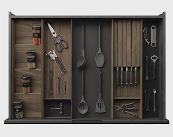 Divisor de cubiertos de cocina, bloque de cuchillos, organizador de especias e inserto para cajón de utensilios