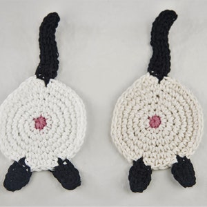 Cat Butt Coaster / Crochet Cotton / Siamese / Cat Lady Humor kitty with black tail socks paws image 1