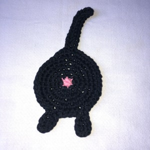 Solid black cat Crochet Cat Butt Coaster black cats matter Cat Lady Humor image 2