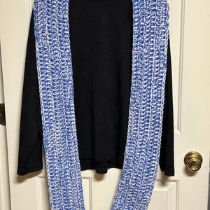 Long handmade crochet scarf acrylic blue white image 3