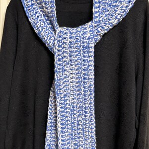 Long handmade crochet scarf acrylic blue white image 1
