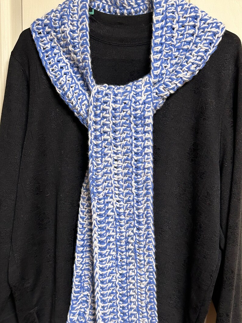 Long handmade crochet scarf acrylic blue white image 1