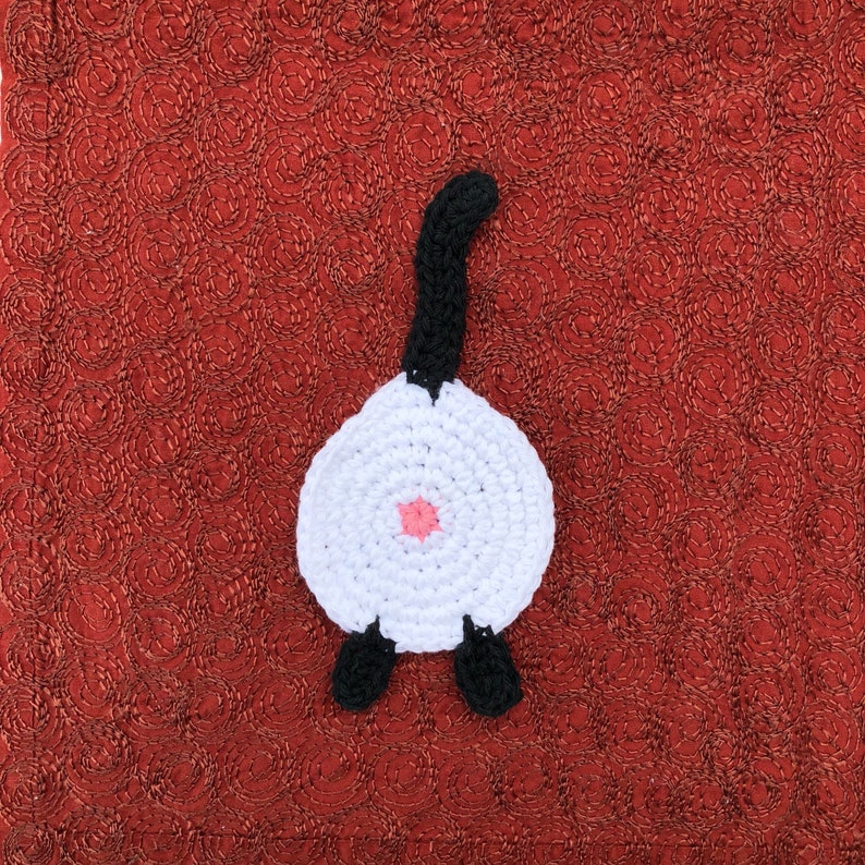 Cat Butt Coaster / Crochet Cotton / Siamese / Cat Lady Humor kitty with black tail socks paws image 2