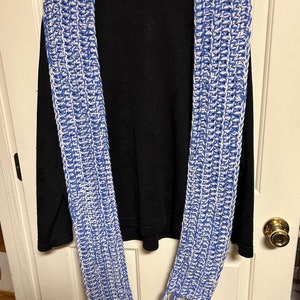 Long handmade crochet scarf acrylic blue white image 2