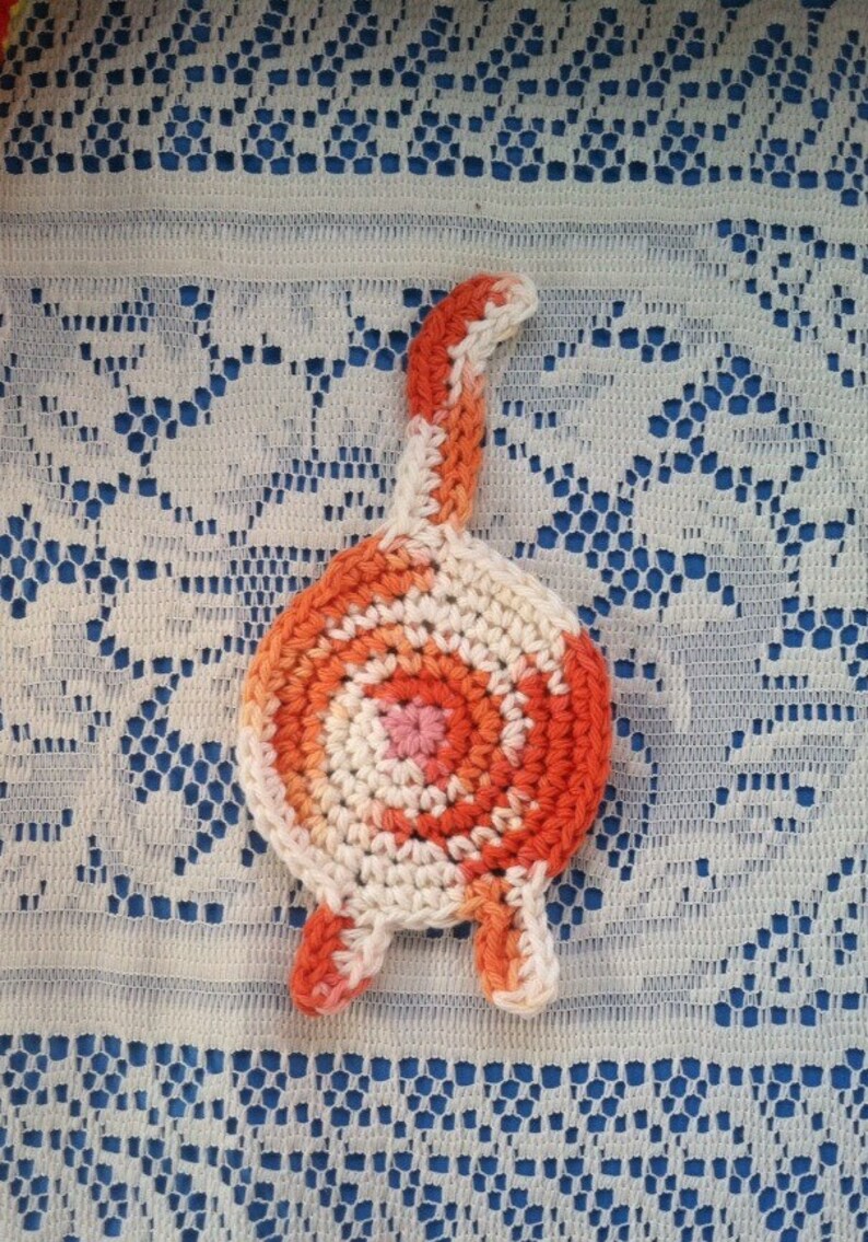 Crochet Cotton orange tabby Cat Butt Coaster Cat Lady Humor kitty clowder image 2