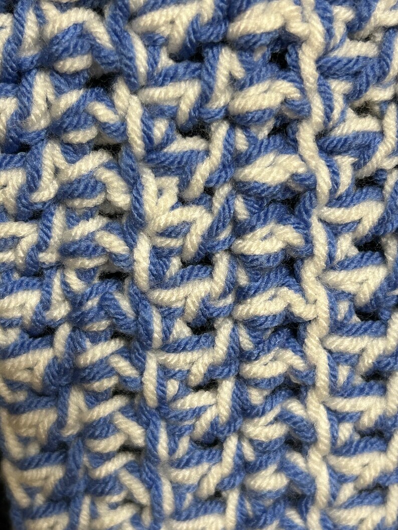 Long handmade crochet scarf acrylic blue white image 4