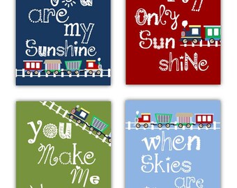 You Are My Sunshine Art, Train Art for Kids, Train Decor for Nursery, Train Art Prints, Train Nursery Decor, Train prints, Unframed