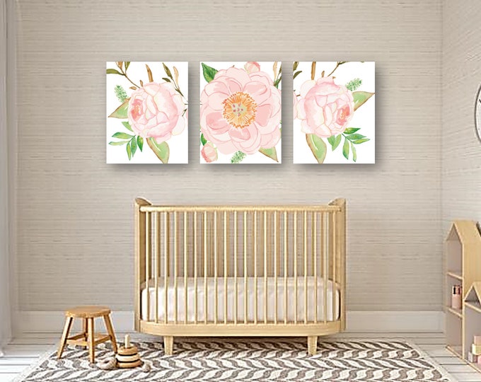 Pink Flower Nursery Decor, Flower Nursery Art, Floral Nursery Print