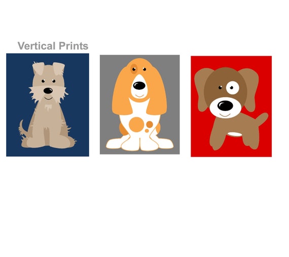 Dog Art For Kids Room Dog Themed Nursery Cute Dog Art Puppy Nursery Decor Dog Nursery Art Dogs Wall Art 4 8x10 Prints Only