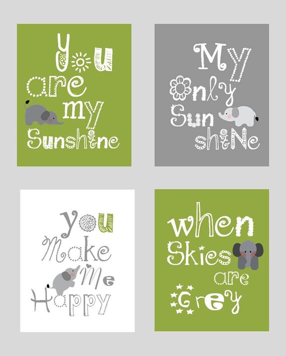Elephant Art You Are My Sunshine Decor Olive Green And Etsy