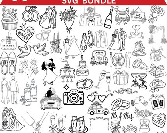 Whimsical Wedding SVG Bundle: Hand-Drawn Icons (Digital File)