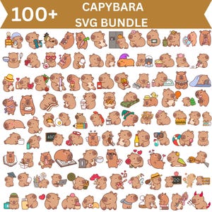 Kawaii Capybara SVG Clipart Bundle, Animal Illustrations (Digital Download)