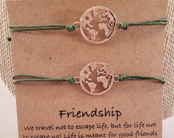 Travel friendship bracelets: set of 2, bestfriends, world traveller, long distance friends