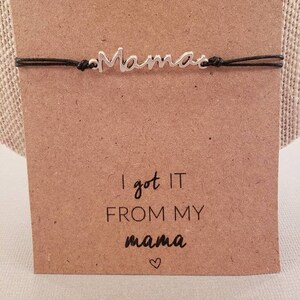 Mama Charm Bracelet: Adjustable cursive mama silver tone charm bracelet, multiple colours, bestfriend,friendship, mother&#39;s day.