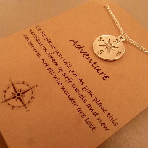 Compass Necklace Silver Tone Compass Adventure Necklace Etsy