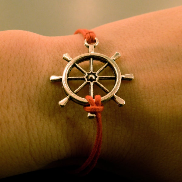 Ship Wheel Bracelet: Nautical, Adjustable, Colour Choice, Sailor, Ocean, Cotton Cord, Anchor Bracelet