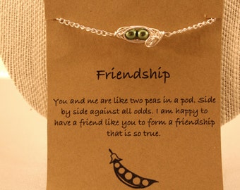 Two Pod Bracelet: Two Peas in a Pod Friendship Bracelet, Peas in a Pod, Pea Pod Bracelet, Wish Jewelry, Best Friends, Friendship Bracelet