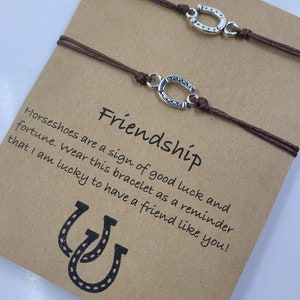 Set of 2 horseshoe adjustable friendship bracelets: friend, horseshoe charm, lucky charm, friendship