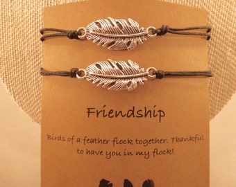 Feather Bracelet: Birds of a Feather Adjustable Bracelet, Choose Your Own, Feather Charm, Feather Bracelet, Colour Choice, Best Friend