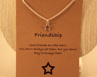 Star Friendship Necklace: Miniture Silver Tone Star Friendship Necklace, Bestfriend, Friendship, Space Jewelry