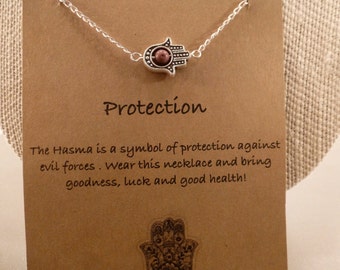 Hamsa Hand Necklace: Silver Hamsa Hand, Protection, Wish Necklace, Yoga, Yoga Jewelry, Agate Stone, Charm Necklace, Evil Eye