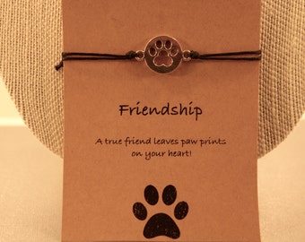 Paw Print Bracelet: Paw Prints on the Heart Bracelet, Dog Bracelet, Dog Jewelry, Dog Lover, Friendship Bracelet, Bestfriends, Wish Jewelry
