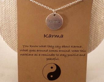 Karma Necklace: Karma Charm Wish Necklace, Yoga Jewelry, Yoga Necklace, Relaxation, Friendship Necklace, Charm Necklace, Postive Energy