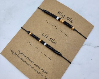 Big Sis Lil Sis Morse Code Bracelet: Beaded message bracelet, friendship bracelet, morse code