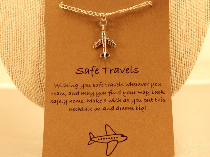 Safe Travels Necklace Safe Travels Airplane Charm Necklace Etsy Israel