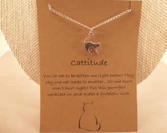 Cat Necklace: Cat Charm Wish Necklace, Cattitude, Crazy Cat Lady, Cat Lover, Cat Lady, Meow, Cat Charm, Cat Jewelry