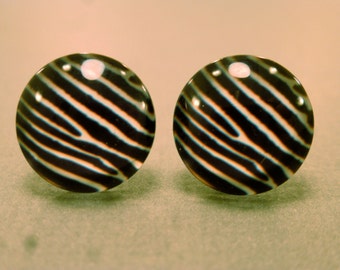 Zebra Studs: Black and White Striped, Fake Plugs, Animal Print, Cabochon, Zebra Print, Glass