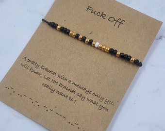 Fuck Off Morse Code Bracelet: Beaded message bracelet, friendship bracelet, morse code