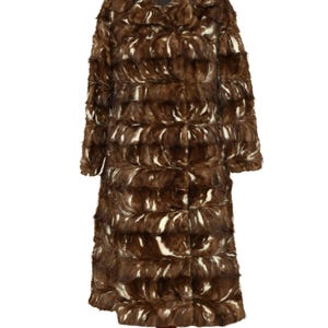 Vintage Mink Pieces Fur Coat | Brown & White Patchwork Full Length Coat | Luxury Real Fur Winter Coat | Women's Fur Coat | Size M-L