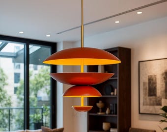 Mid Century Modern UFO Pendant Light – Retro Danish Style Orange