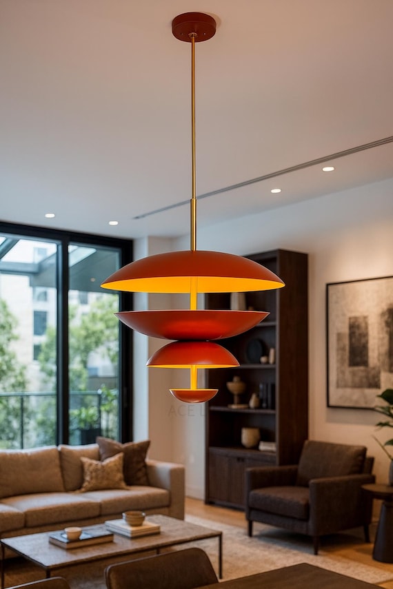 Mid Century Modern UFO Pendant Light – Retro Danish Style Orange