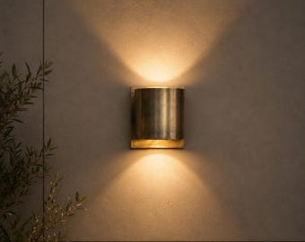 Modern Up Down Wall Sconce Brass Finish | Outdoor Wall Light | Contemporary Exterior Lighting Fixture for Porch Patio Entryway